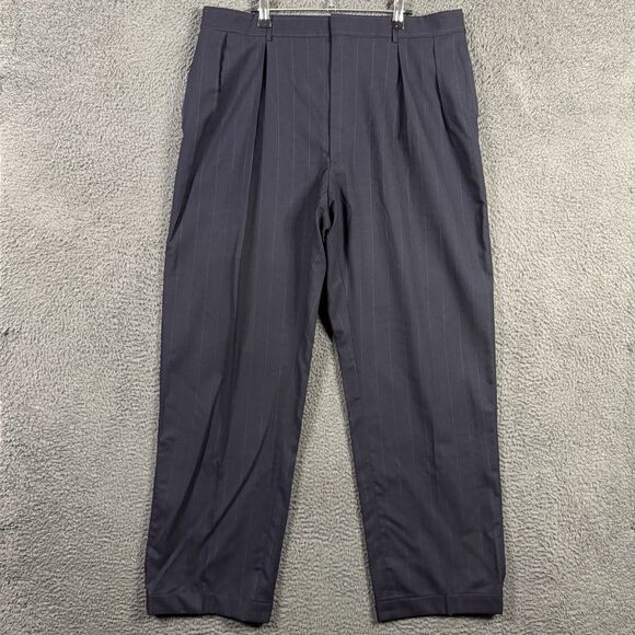 Vtg Polo Ralph Lauren Pants Mens 36x30 Blue Striped Pleated Dress Trousers Wool - Picture 1 of 10